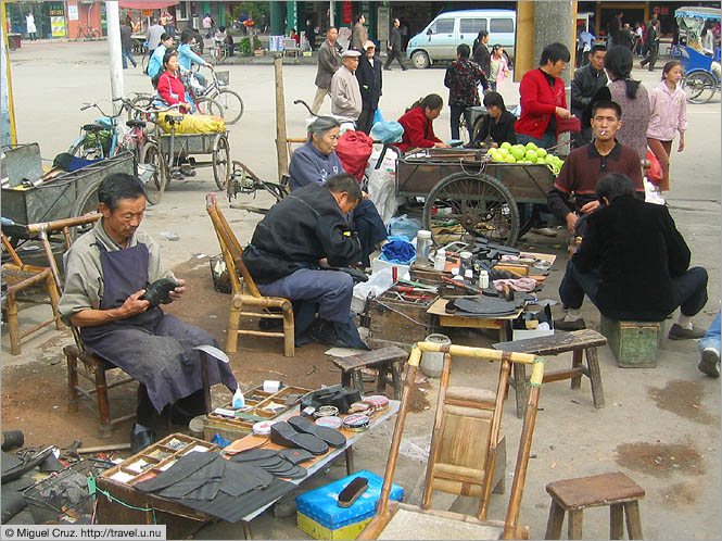 China: Sichuan Province: Streetside shoe repair