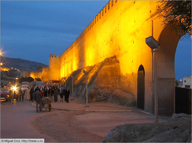Morocco: Fes: City walls by night