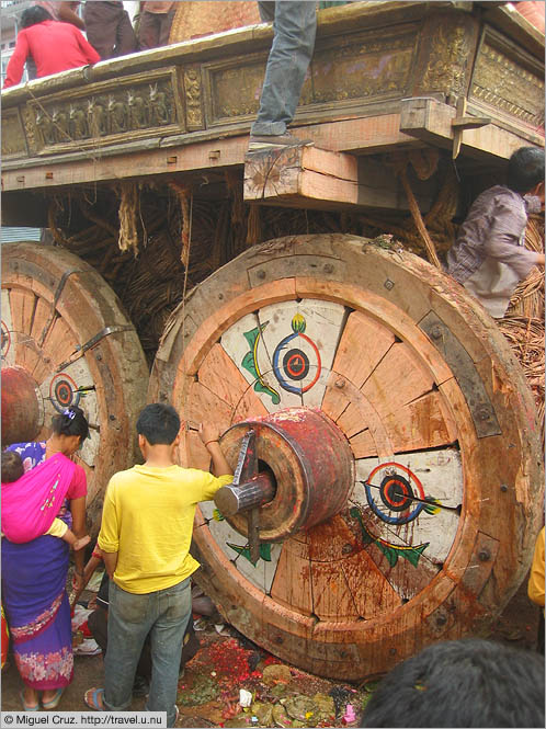 Nepal: Kathmandu: Chariot wheel close-up