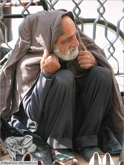 Syria: Damascus: Selling shoes on the sidewalk